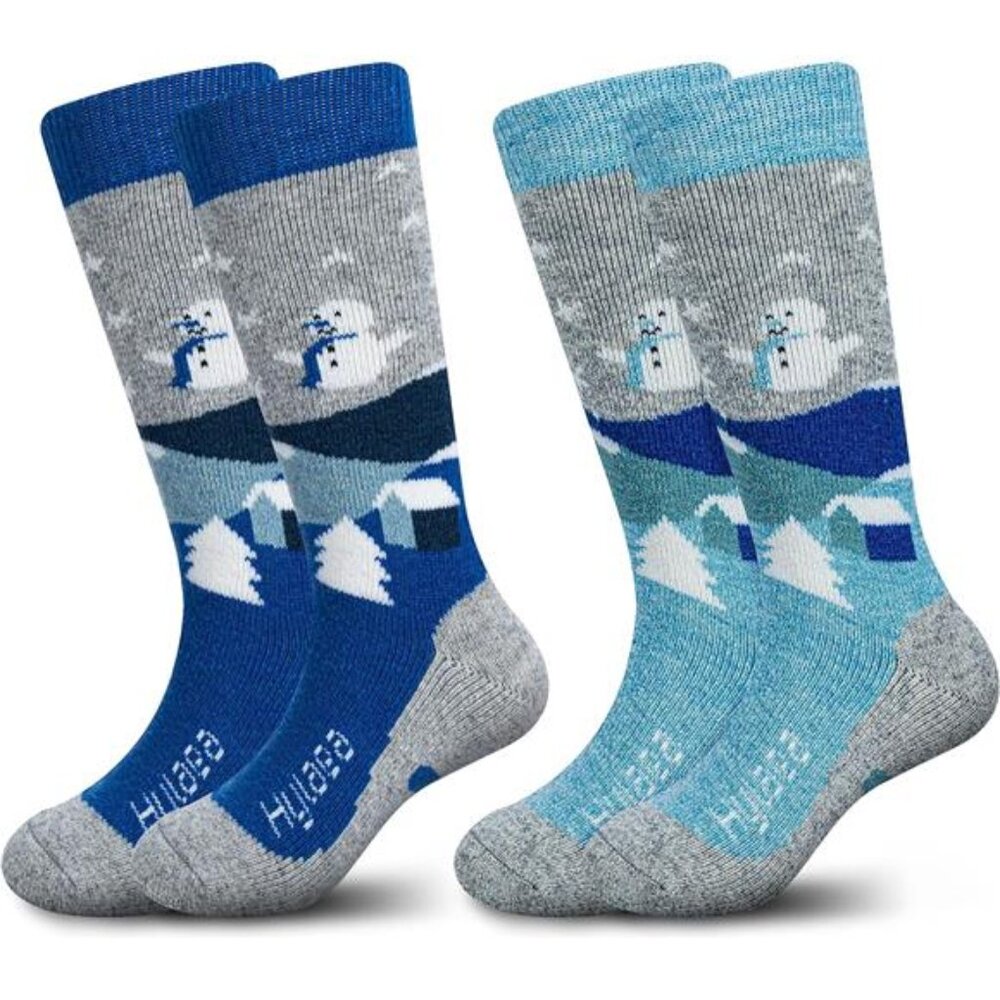 Wool Ski Socks Kids, Knee-high Warm Thermal Snowboard Skating Socks for Boys